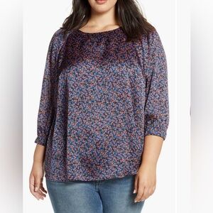 Size 3x Daniel Rainn floral satin blouse. EUC